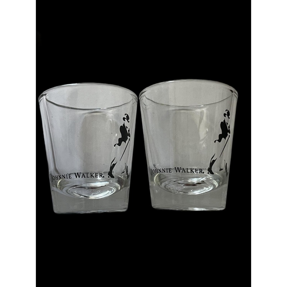 Johnnie Walker Shot Glasses Set of 2 Striding Man Logo Barware Whiskey Clear